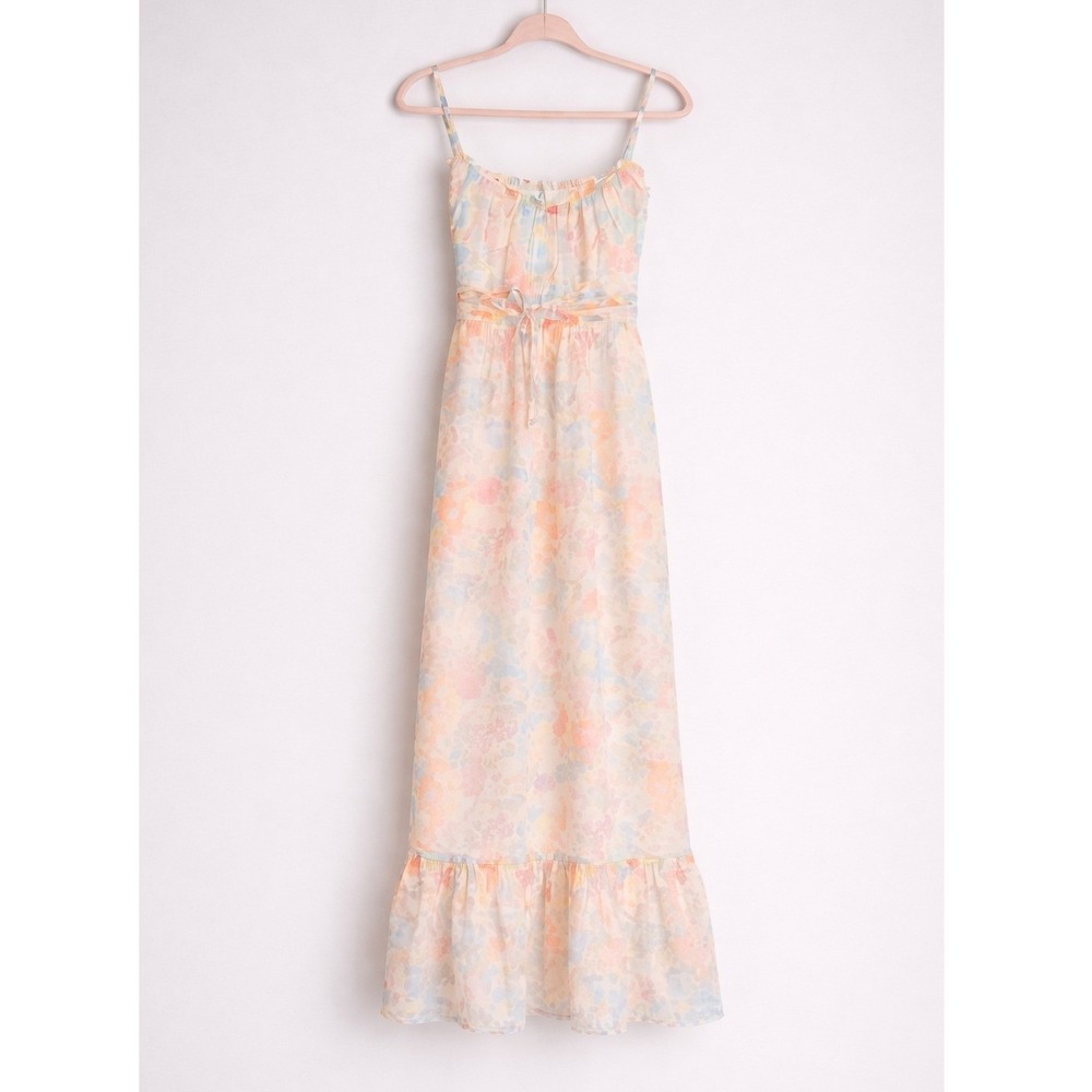 LIKELY NEW Raffy Ivory Pastel Floral Ruffle Tie Waist Maxi Dress SZ 12 Coquette - Picture 11 of 11